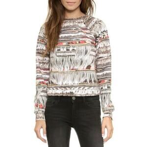 MARA HOFFMAN Neoprene Sweatshirt Fringe Photo Print Pullover Sweater